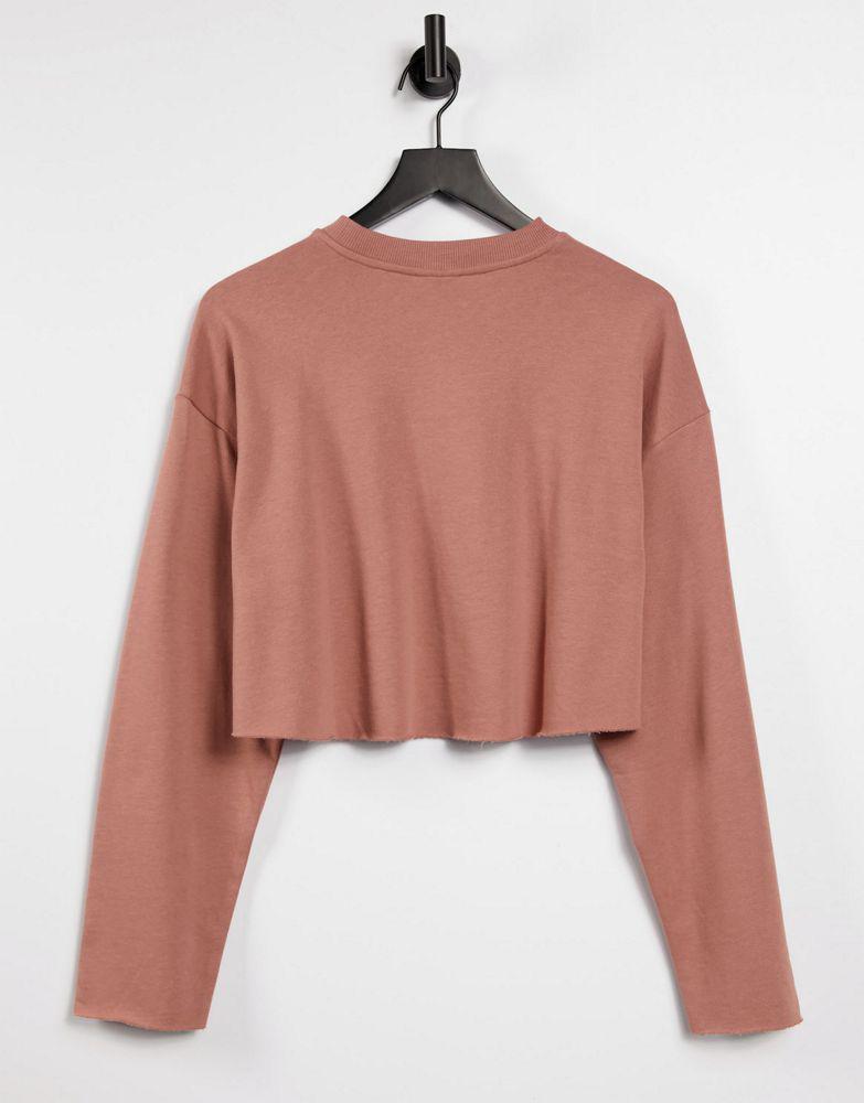 ASOS DESIGN crop sweatshirt with raw edge and stitch detail in mauve商品第2张图片规格展示