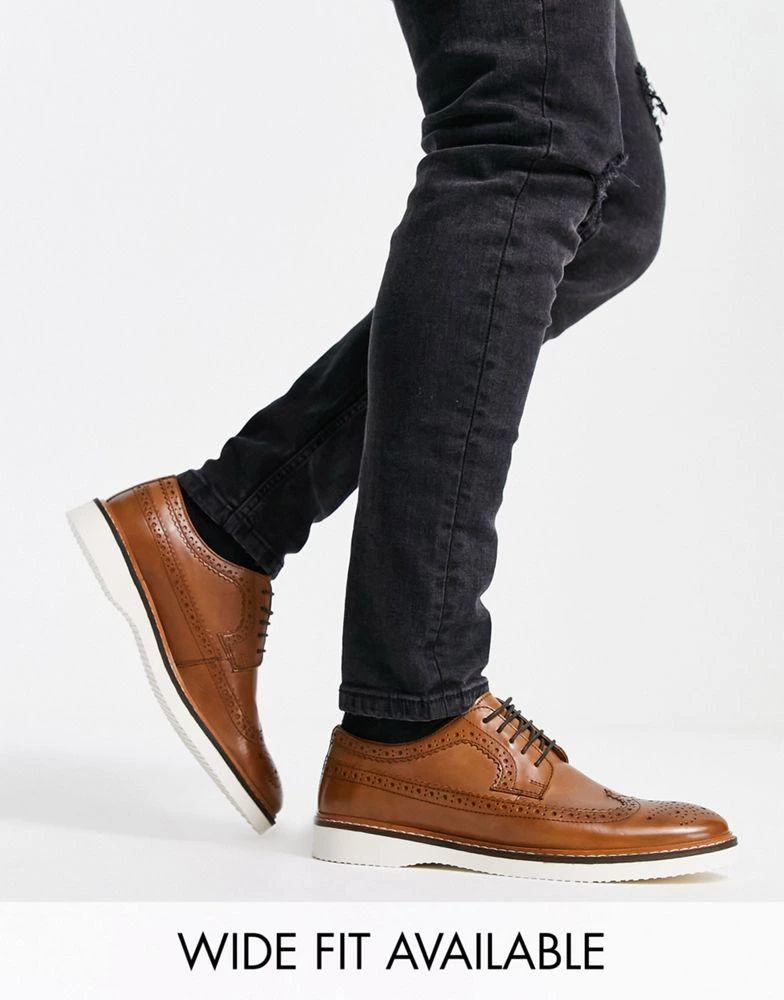 商品ASOS|ASOS DESIGN brogue shoe in light tan leather on white wedge sole,价格¥375,第1张图片