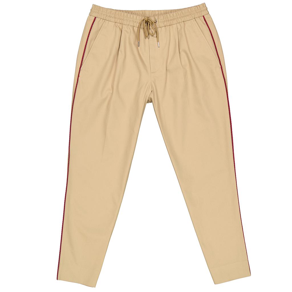 Mens Brown Stripe Detail Drawstring-waist Trousers商品第1张图片规格展示