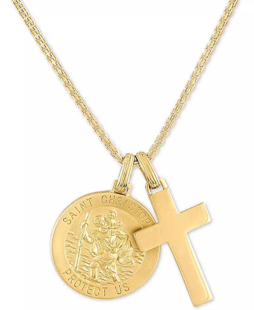 商品Esquire Men's Jewelry|St. Christopher & Cross 24" Pendant Necklace in 14k Gold-Plated Sterling Silver, Created for Macy's,价格¥1235,第3张图片详细描述