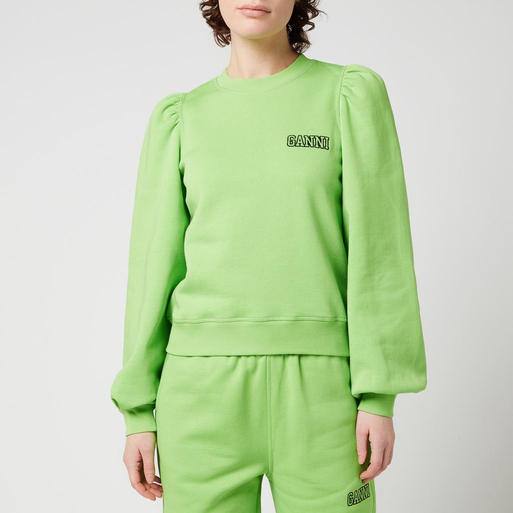 Ganni Women's Isoli Sweatshirt With Puff Sleeve - Flash Green商品第1张图片规格展示