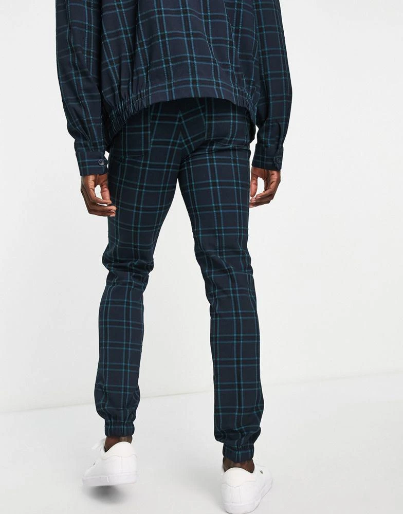 商品ASOS|ASOS DESIGN co-ord smart skinny crepe check trousers with jogger cuff in navy,价格¥221,第2张图片详细描述