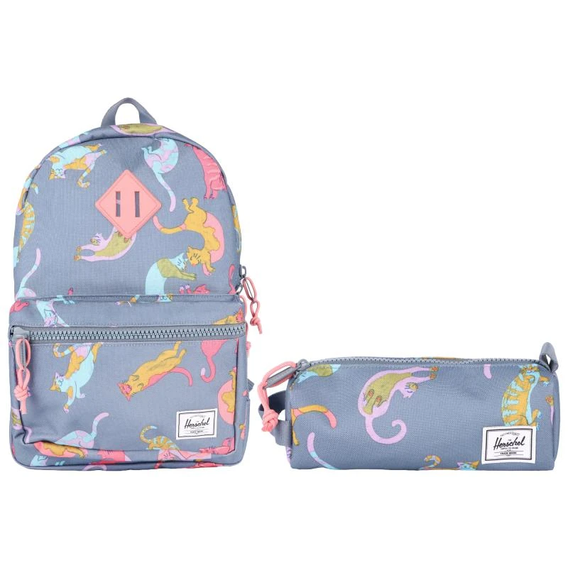 商品Herschel Supply|Lazy cats dusty blue kids backpack and pencil case set,价格¥801,第1张图片