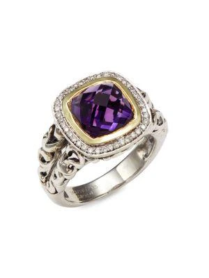 商品Charles Krypell|Sterling Silver, 18K Yellow Gold & 14K White Gold Amethyst & Diamond Ring/Size 6.5,价格¥3190,第1张图片