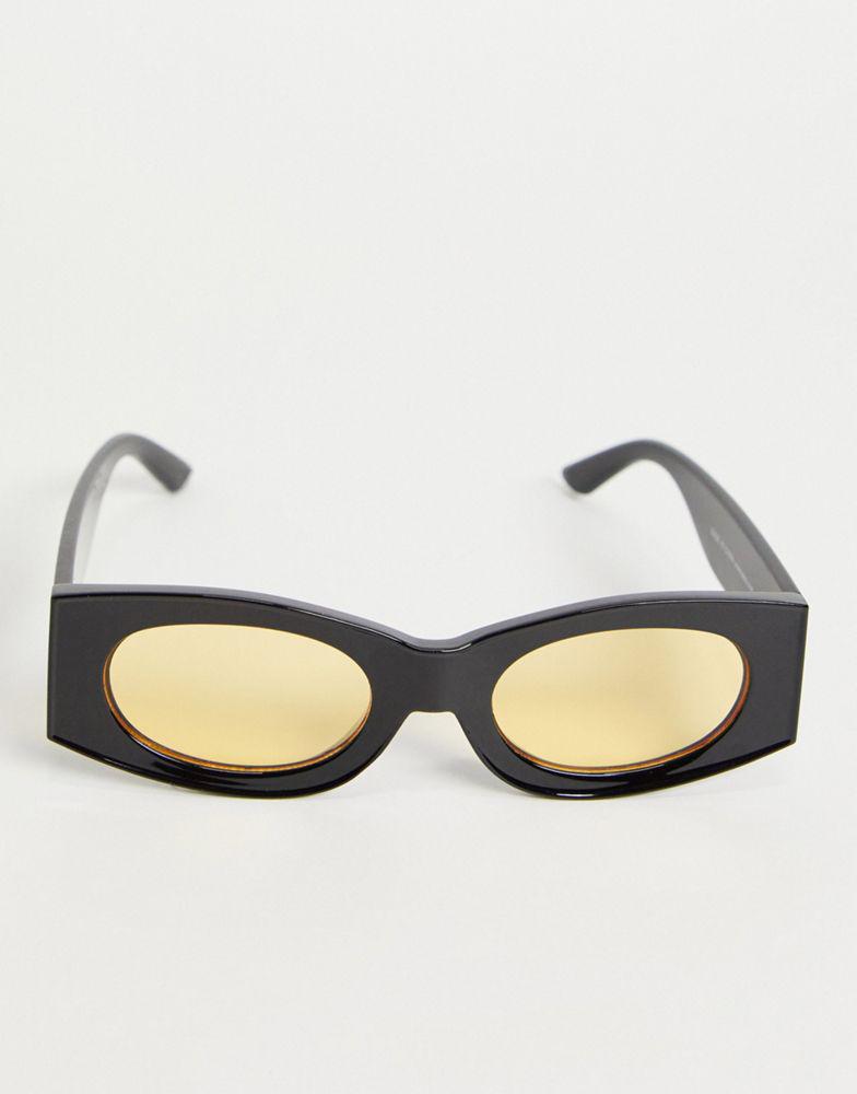 ASOS DESIGN square sunglasses in black with amber lens商品第1张图片规格展示