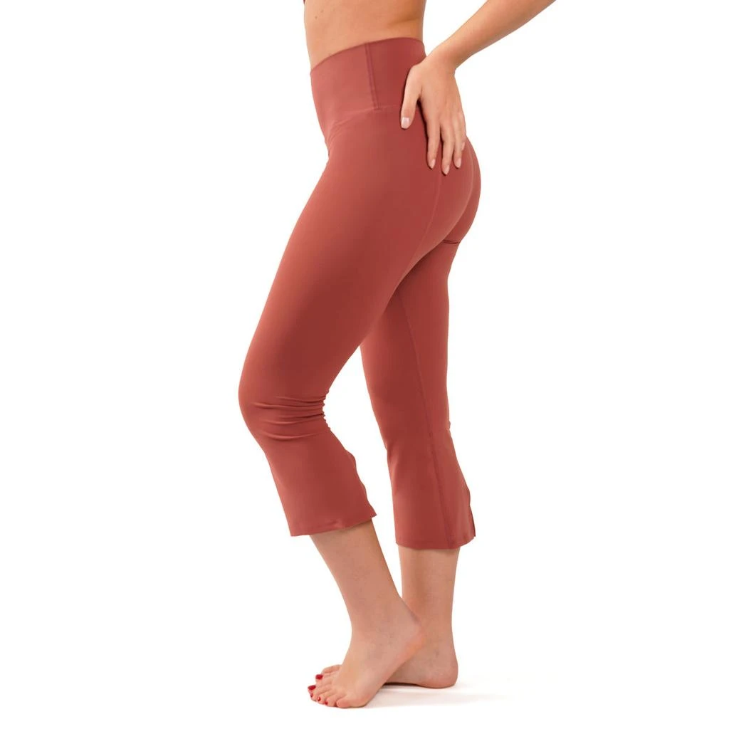 Yogalicious by Reflex Women's Nude Tech Elastic Free High Waist Flare Yoga Capri with Front Splits 商品