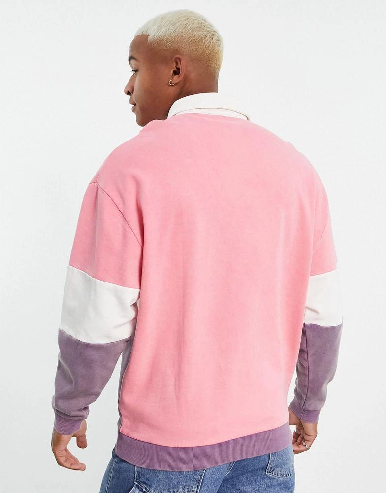 商品ASOS|ASOS DESIGN oversized rugby sweatshirt in colour block with city print,价格¥179,第2张图片详细描述