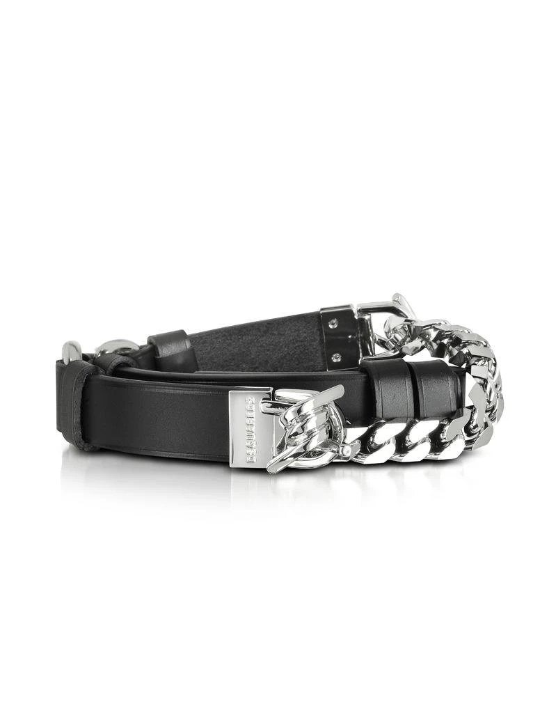 商品DSquared D二次方|Babe Wire 黑色皮革和银色调金属女士腰带,价格¥960,第1张图片