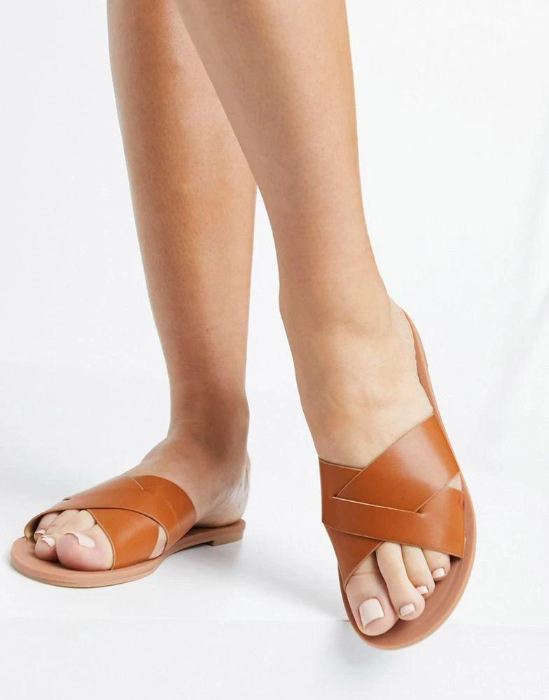 商品ASOS|ASOS DESIGN Facts cross strap mule sandals in tan,价格¥52,第2张图片详细描述