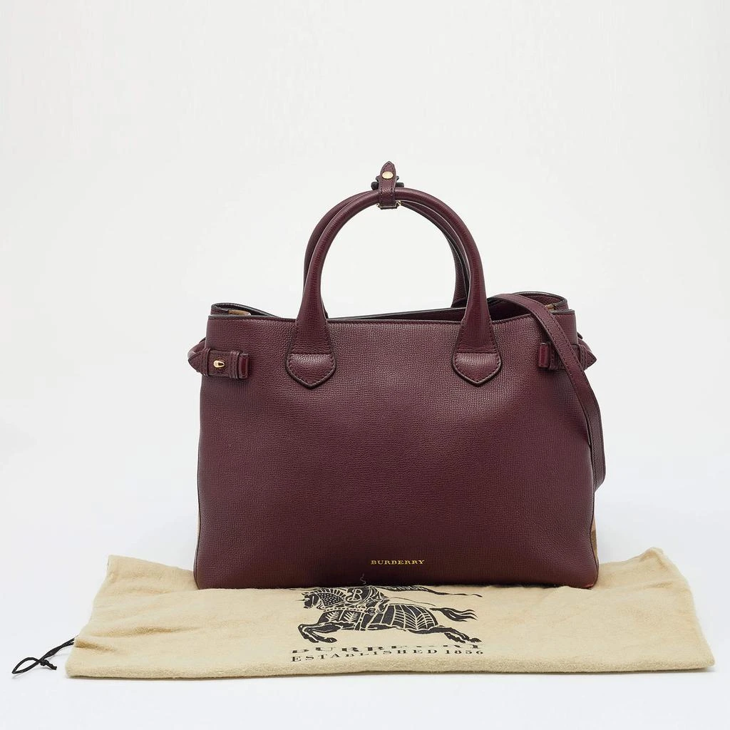 Burberry Burgundy Leather and House Check Fabric Medium Banner Tote 商品