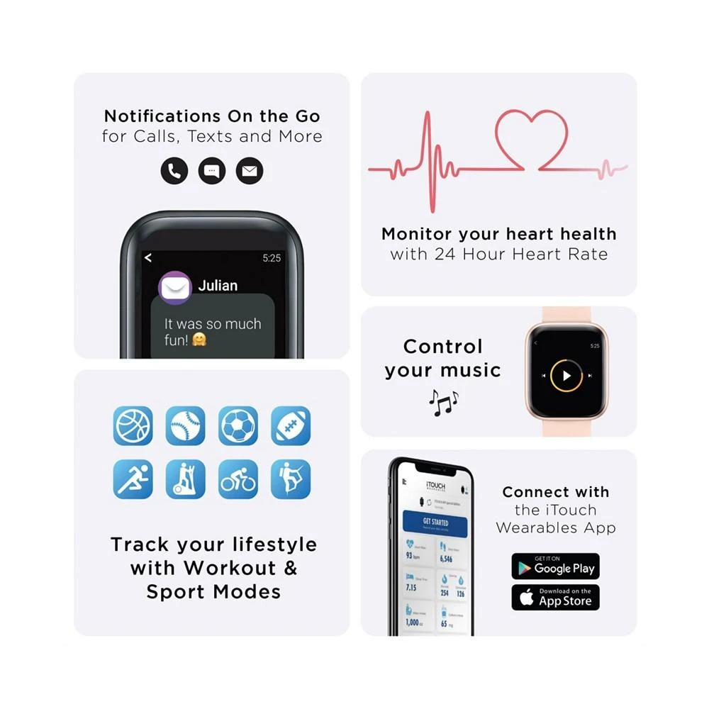 商品iTouch|Unisex Air 3 Burgundy Silicone Strap Smartwatch with 3 in 1 Wireless Charging Station Set,价格¥448,第4张图片详细描述