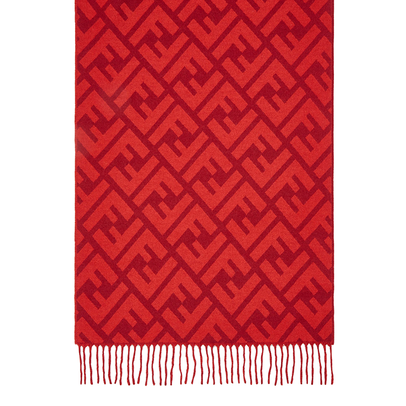 FENDI/芬迪 22年秋冬新款 男女同款红色纯羊绒老花图案围巾商品第1张图片规格展示