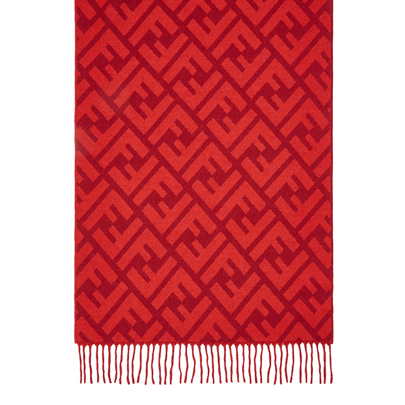 商品Fendi|FENDI/芬迪 22年秋冬新款 男女同款红色纯羊绒老花图案围巾,价格¥5994,第1张图片