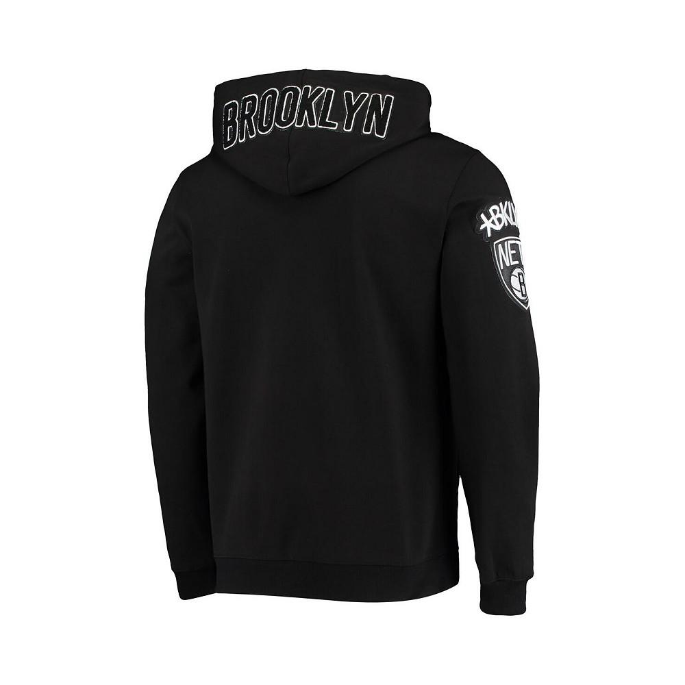 Men's Black Brooklyn Nets Chenille Pullover Hoodie商品第2张图片规格展示