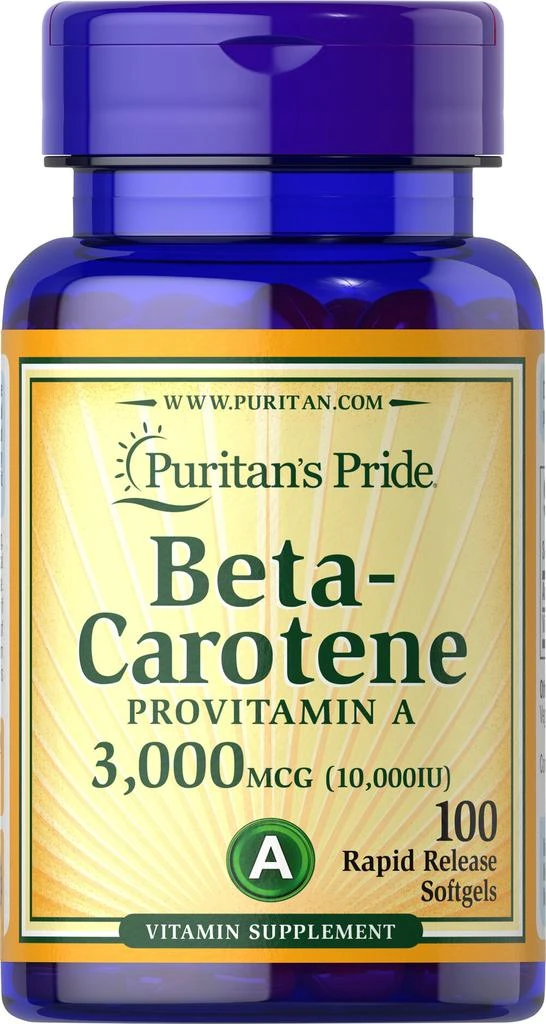 商品Puritan's Pride|维生素α β-胡萝卜素软胶囊 10,000 IU 护眼 去鸡皮肤 100粒/瓶,价格¥67-¥134,第1张图片