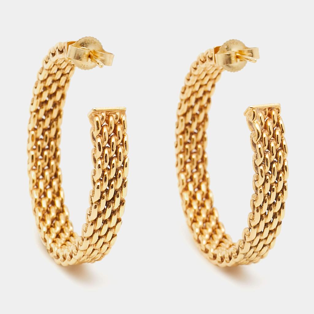 Tiffany & Co. Somerset Mesh 18k Yellow Gold Hoop Earrings商品第2张图片规格展示