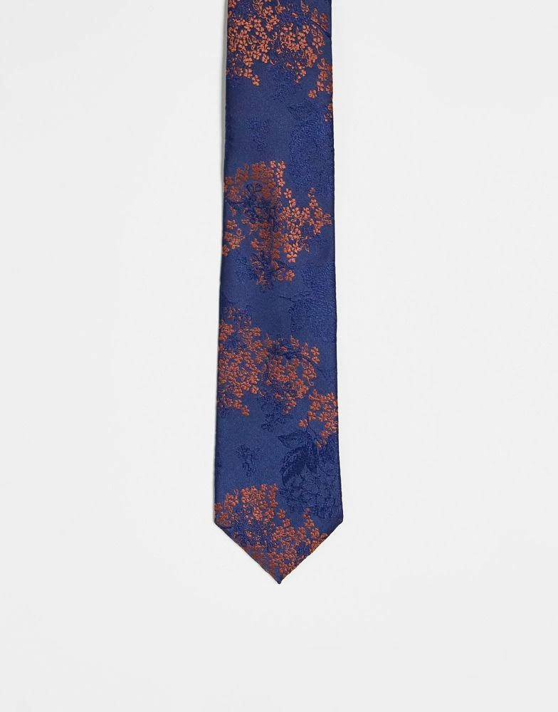 商品ASOS|ASOS DESIGN slim tie in navy and burnt orange floral,价格¥135,第1张图片