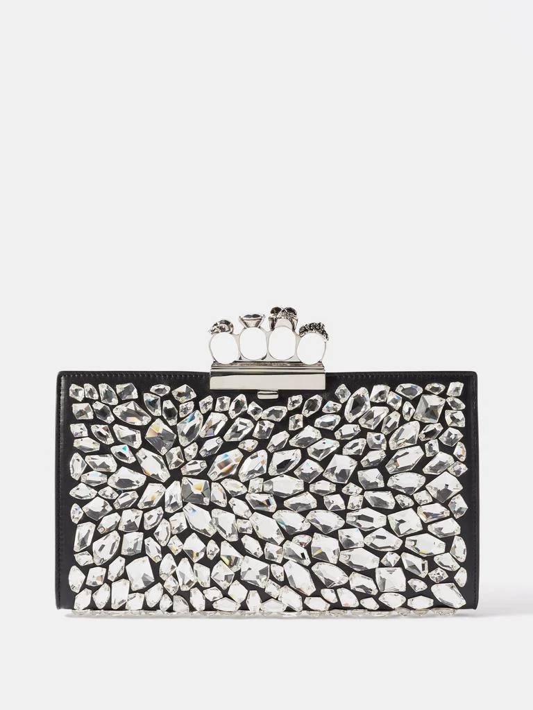 商品Alexander McQueen|Four Ring crystal-embellished leather clutch bag,价格¥32280,第1张图片