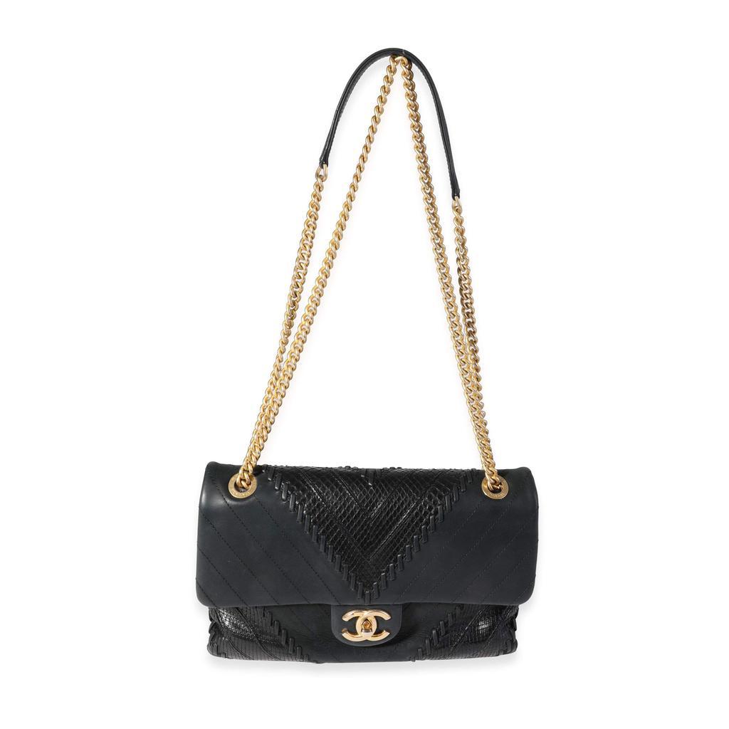 商品[二手商品] Chanel|Chanel Black Chevron & Python Patchwork Flap Bag,价格¥27799,第7张图片详细描述