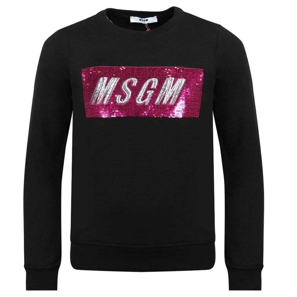 商品MSGM|Sequin Logo Sweatshirt Black & Pink,价格¥396,第1张图片