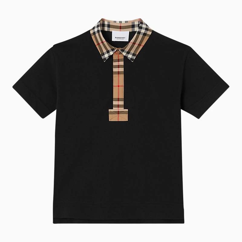 商品Burberry|Black/beige cotton polo shirt,价格¥1727,第1张图片