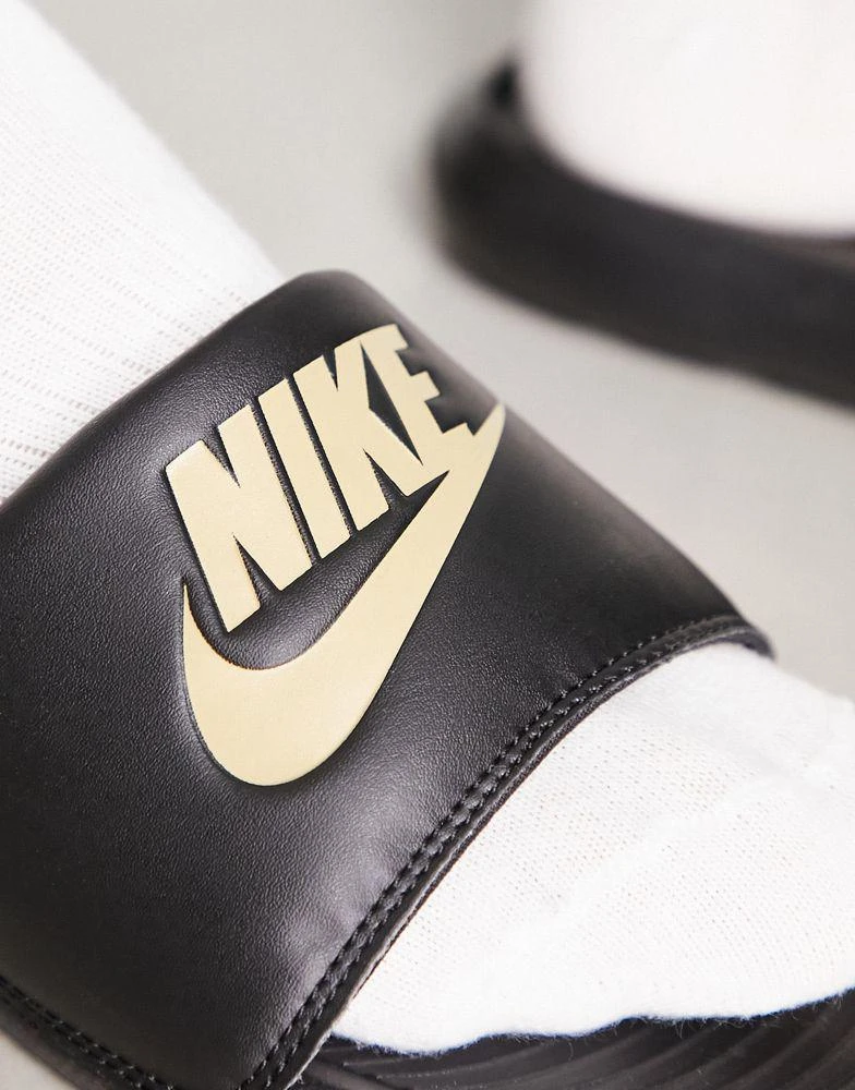 商品NIKE|Nike Victori One rose gold logo slides in black,价格¥295,第2张图片详细描述