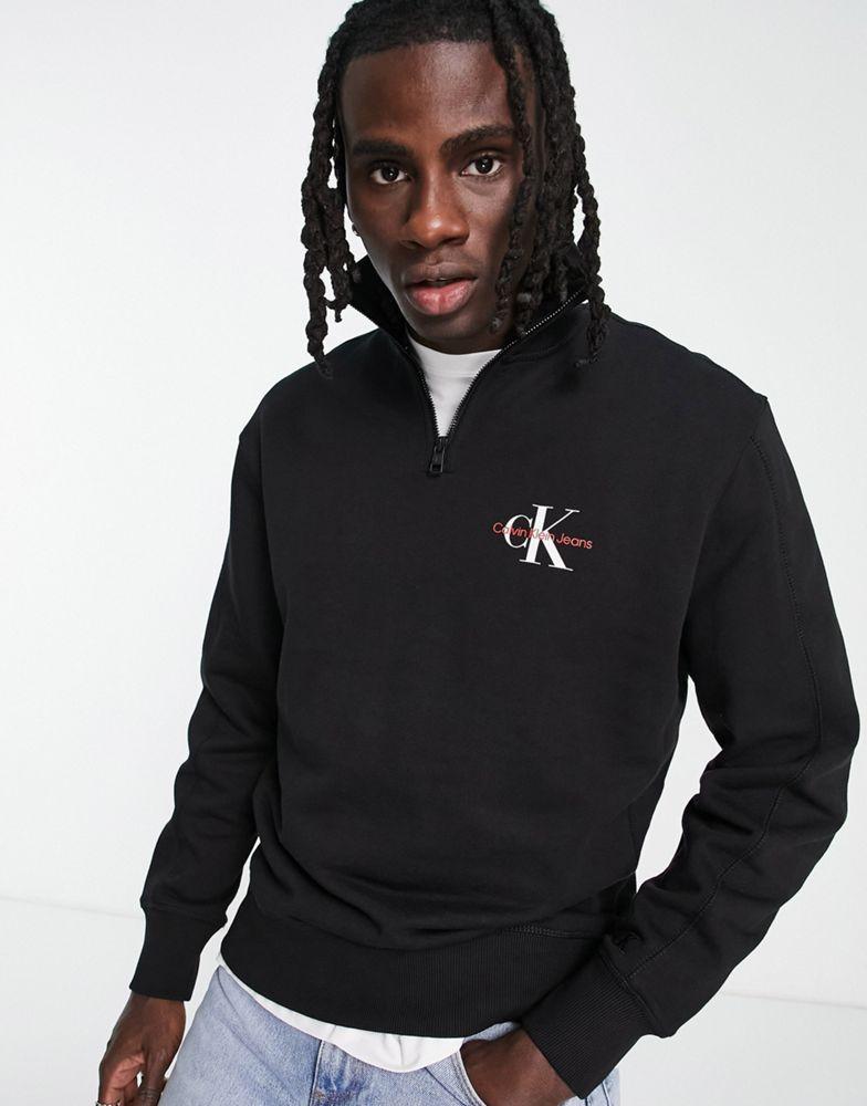 商品Calvin Klein|Calvin Klein Jeans monogram logo half zip sweatshirt in black,价格¥739,第1张图片