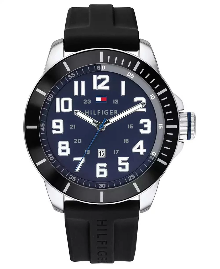 商品Tommy Hilfiger|Men's Black Silicone Strap Watch 44mm, Created for Macy's,价格¥493,第1张图片