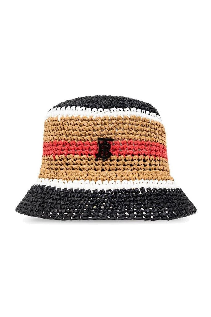 商品Burberry|Burberry Logo Plaque Striped Woven Bucket Hat,价格¥2881,第1张图片