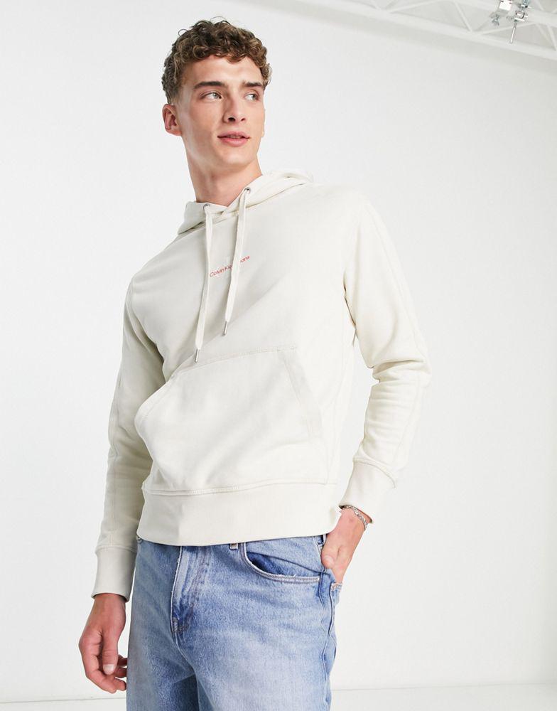 Calvin Klein Jeans small monogram logo hoodie in stone商品第4张图片规格展示