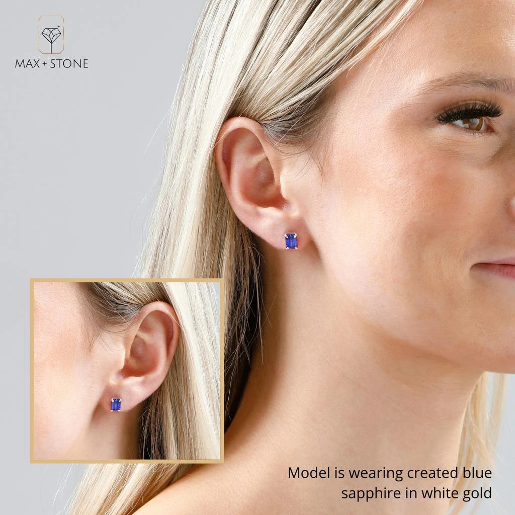 商品MAXCOLOR|14k White Gold Solitaire Emerald-Cut Gemstone Stud Earrings (7x5mm),价格¥633,第3张图片详细描述