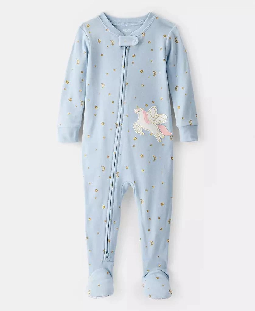 商品Carter's|Baby Girls Unicorn-Star-Print 100% Cotton Long-Sleeve 2-Way-Zip 1-Piece Footed Pajamas,价格¥89,第1张图片