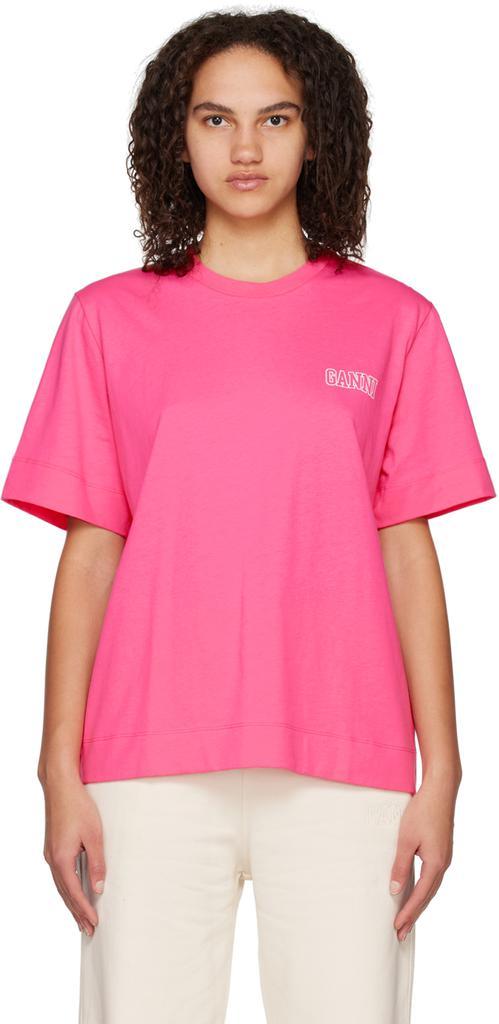 商品Ganni|Pink Crewneck T-Shirt,价格¥512,第1张图片