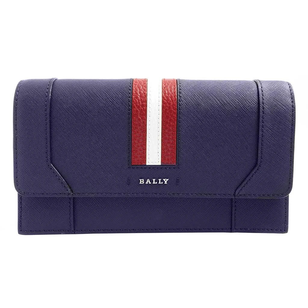 商品Bally|Bally Stafford Navy Leather Stripe Detail Wallet With Strap,价格¥1622,第1张图片