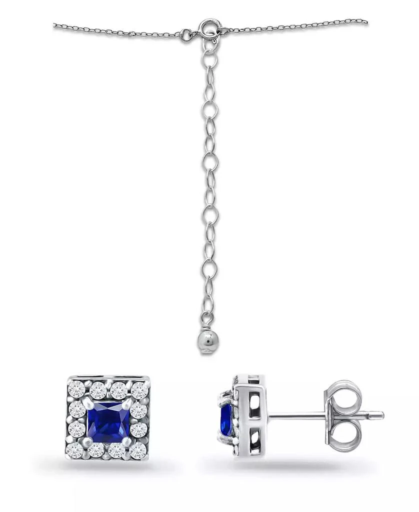 商品Giani Bernini|Simulated Blue Sapphire and Cubic Zirconia Halo Square Pendant and Earring Set, 3 Piece,价格¥169,第3张图片详细描述