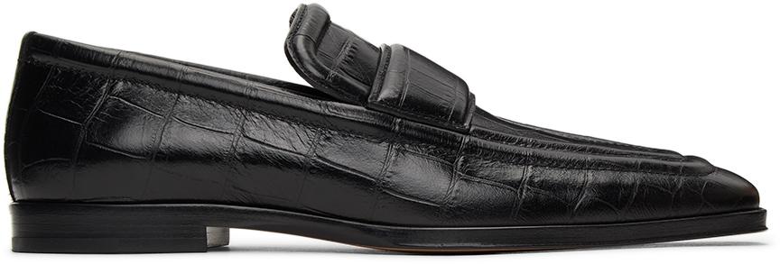 Black Croc Loafers商品第1张图片规格展示