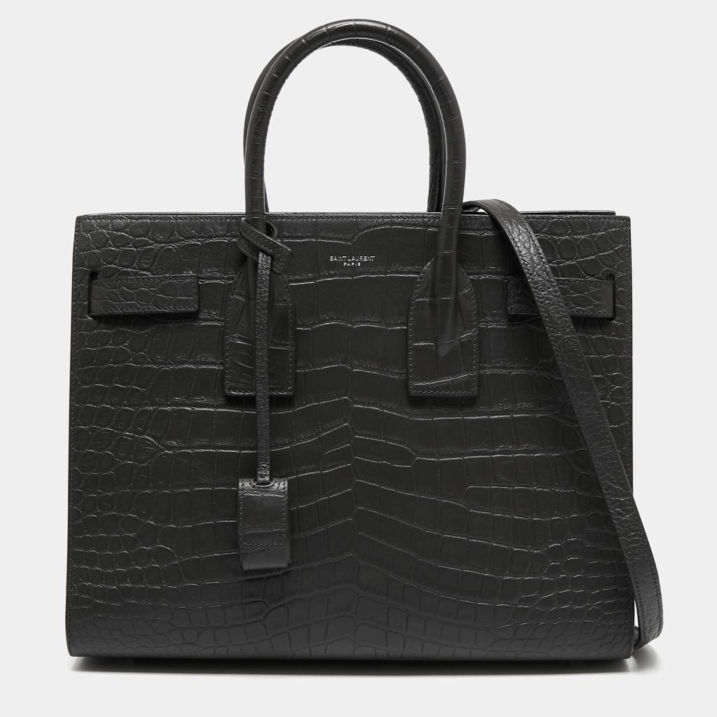 商品[二手商品] Yves Saint Laurent|Saint Laurent Grey Dark Croc Embossed Leather Small Classic Sac De Jour Tote,价格¥13155,第1张图片