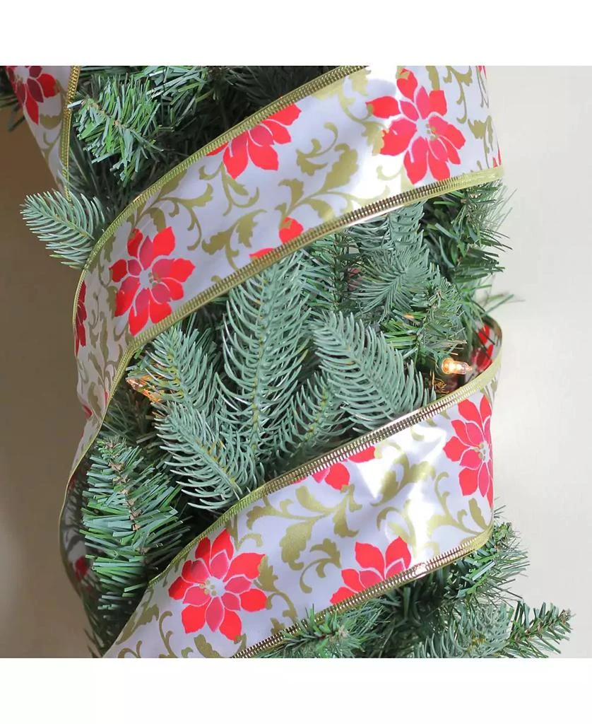 商品Northlight|Pack of 12 Red Poinsettia Print Gold Wired Christmas Craft Ribbon Spools - 2.5" x 120 Yards Total,价格¥718,第2张图片详细描述