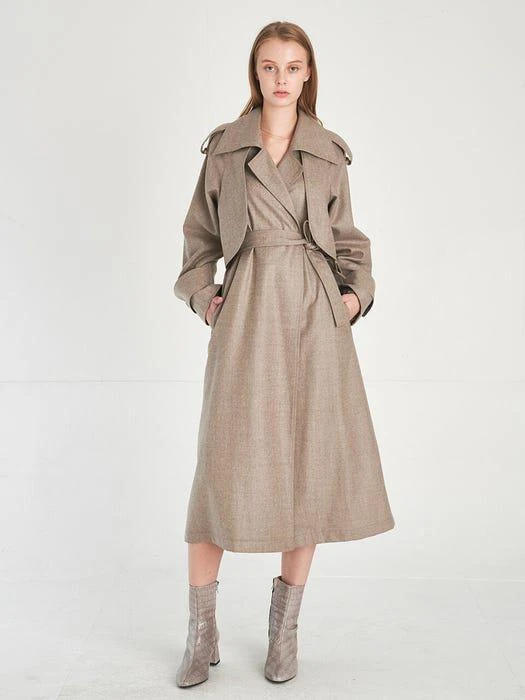 商品FREAKS|Wool trench coat dress_melange greige,价格¥2070,第2张图片详细描述