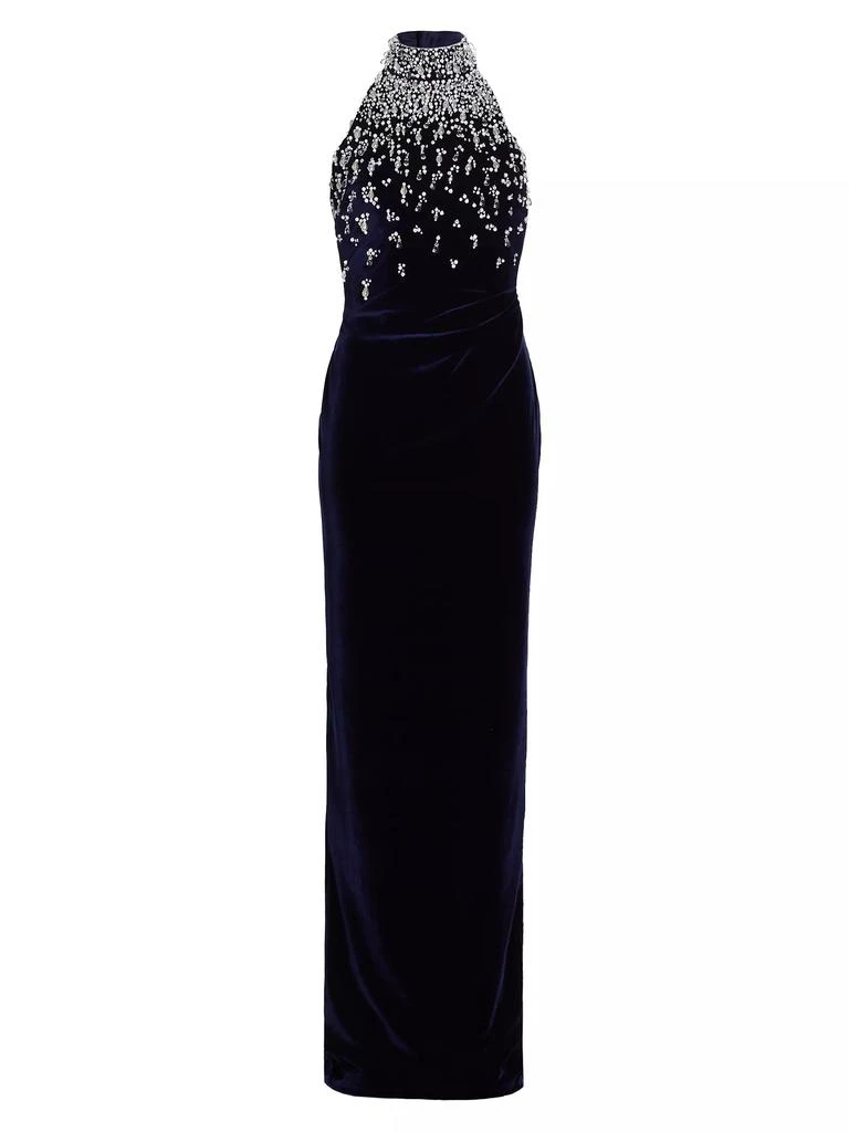 商品Pamella Roland|Beaded Velvet Halter Gown,价格¥27609,第1张图片