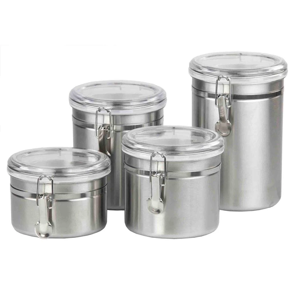 商品Home Basics|Home Basics 4 Piece Stainless Steel Canister Set,价格¥277,第1张图片