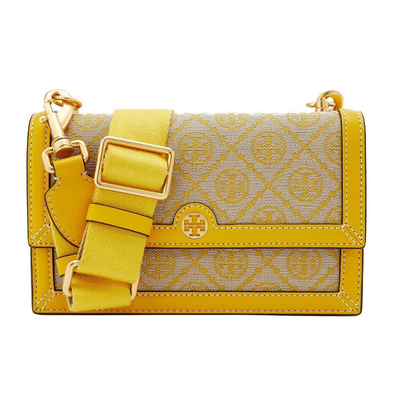商品[国内直发] Tory Burch|托里·伯奇TORY BURCH 奢侈品 TB 女士女士经典印花黄色帆布配皮单肩斜挎包风琴包 81000-703,价格¥3953,第1张图片