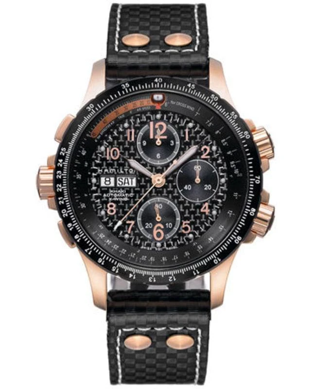 商品Hamilton|Hamilton Khaki Aviation X-Wind Auto Chrono Black Dial Leather Strap Men's Watch H77696793,价格¥15878,第1张图片