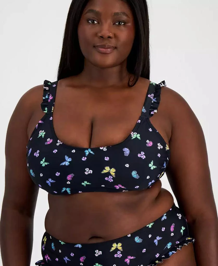 商品California Waves|Salt + Cove Plus Size Butterfly-Print Ruffled Bikini Top, Created for Macy's,价格¥117,第1张图片