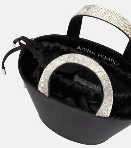 商品Amina Muaddi|Rih embellished satin bucket bag,价格¥7386,第3张图片详细描述