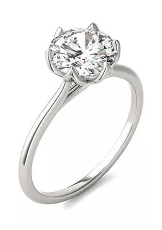 商品Charles & Colvard|Colvard Charles Colvard 1.9 Ct. T.w. Lab Created Round Moissanite Floral Solitaire Ring In 14K Gold,价格¥7970,第1张图片
