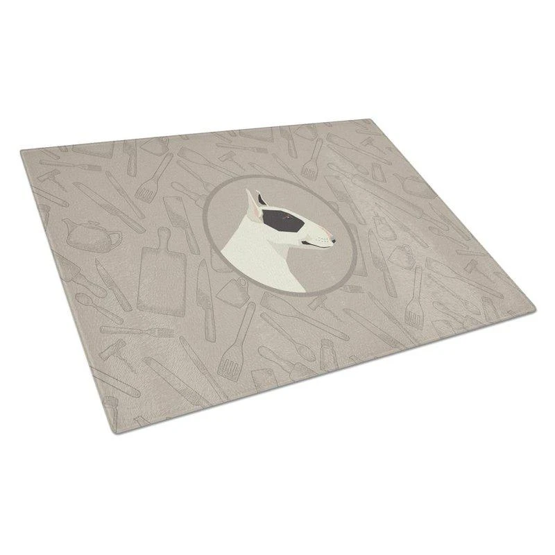 商品Caroline's Treasures|CK2174LCB Black & White Bull Terrier In the Kitchen Glass Cutting Board L,价格¥260,第1张图片