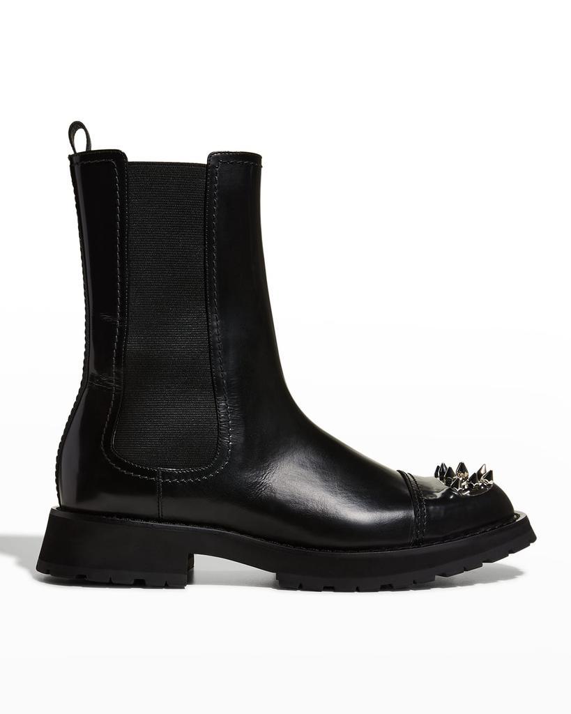 商品Alexander McQueen|Men's Spike-Toe Leather Combat Boots,价格¥6189,第1张图片