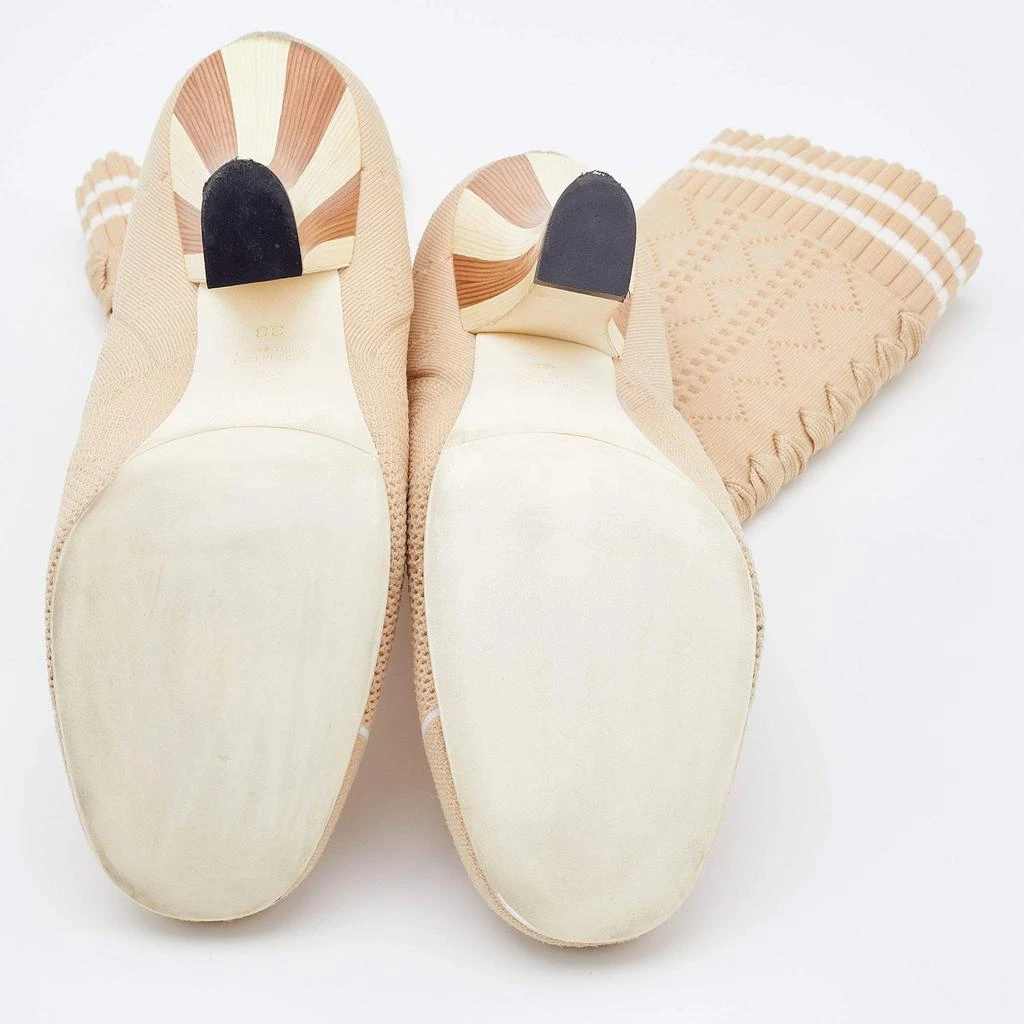 Fendi Beige Knit Fabric Rockoko Runway Openwork Ankle Boots Size 38 商品