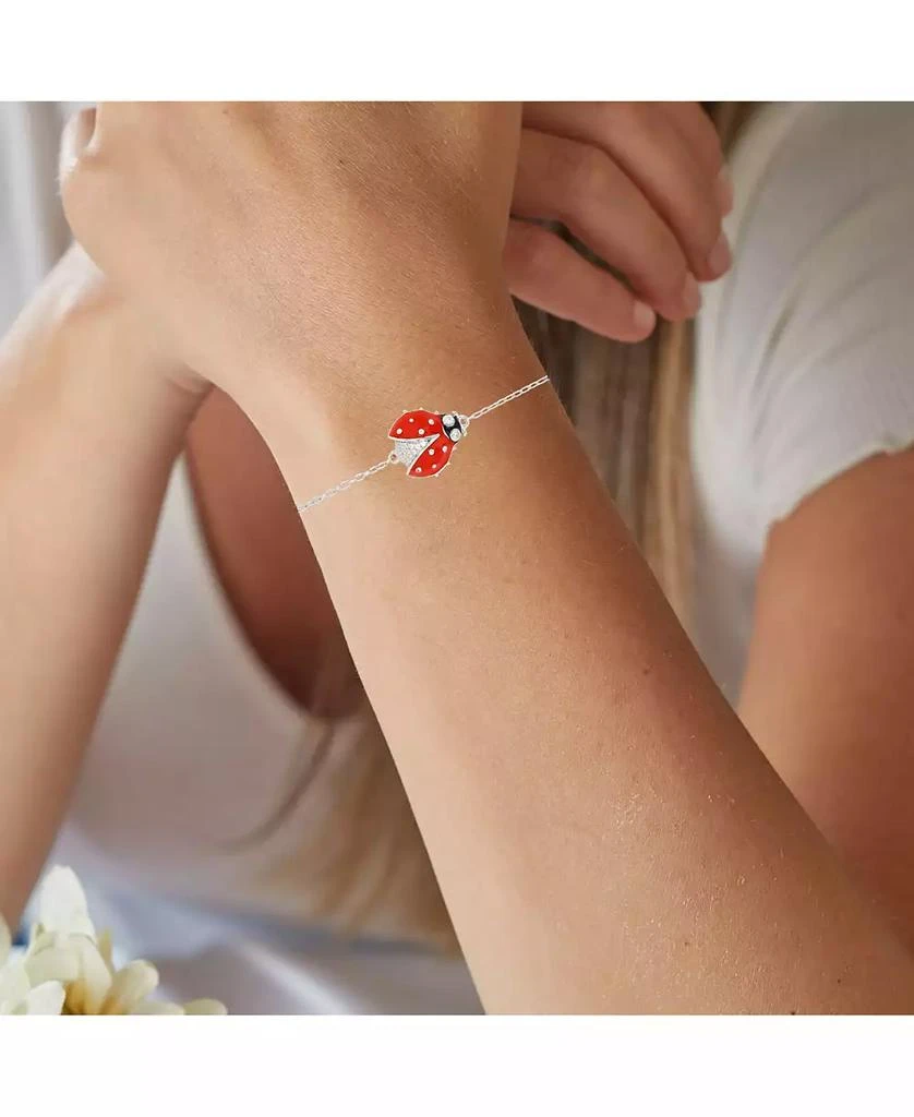 商品Macy's|Cubic Zirconia Enamel Lady Bug Adjustable Bolo Bracelet in Sterling Silver (Also in 14k Gold Over Silver),价格¥131,第2张图片详细描述